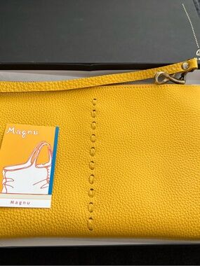 Magnu Yellow Leather Wristlet Pouch summer Clutch bright handbag Japanese Japan